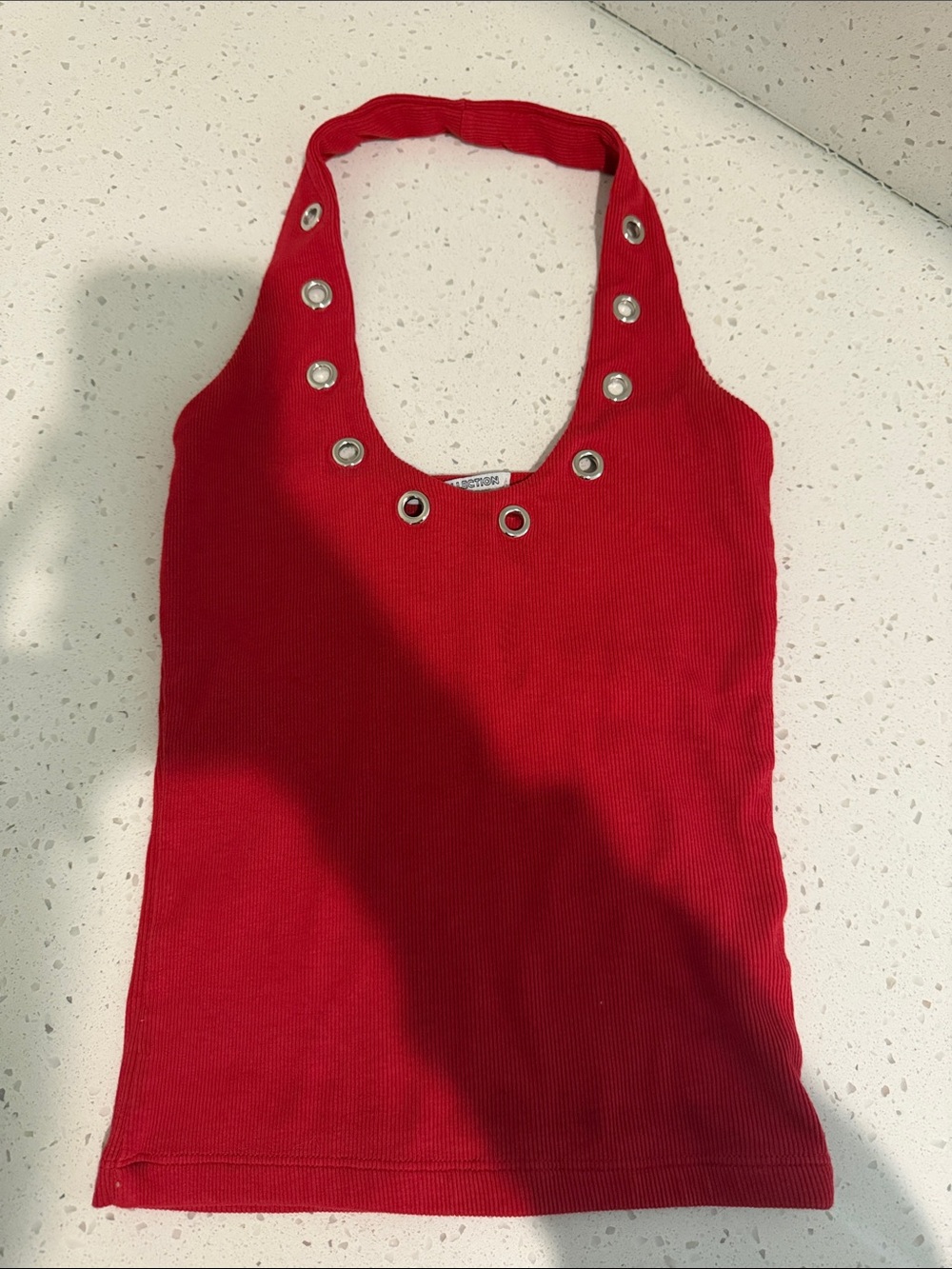 Boutique brand studded red halter neck top xs worn once no marks or stains